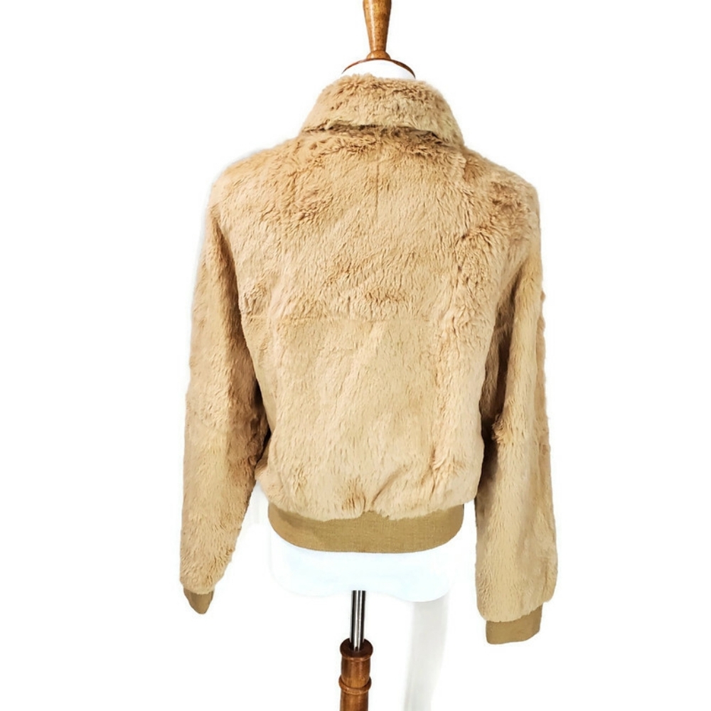 Cynthia Cynthia Steffe Tan 100% Rabbit Fur Leather Y2K Bomber Jacket Soft Size S - Picture 4 of 15